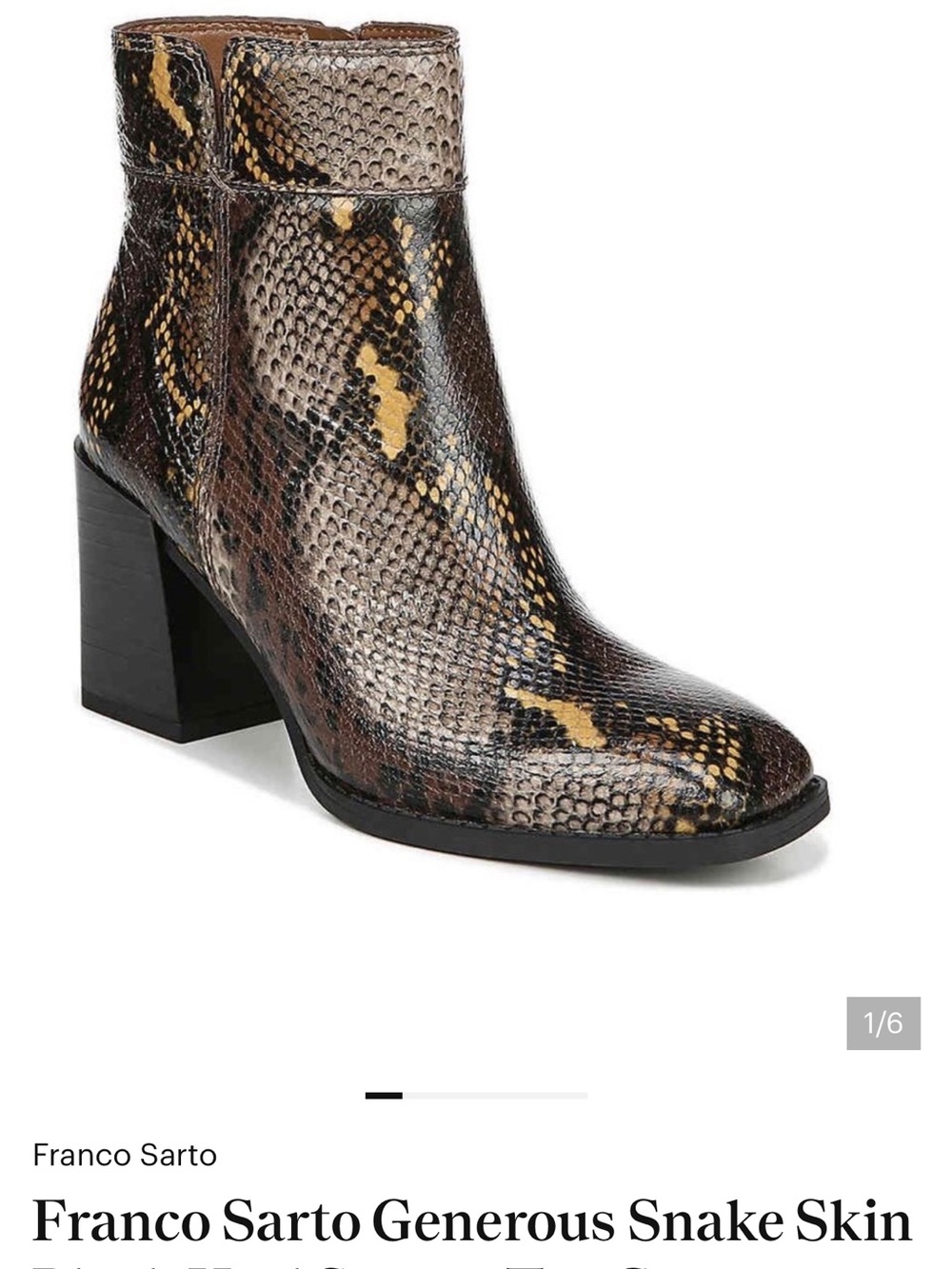 Franco Sarto Snake-Print Leather Ankle Boots in Brown and Yellow size 8 GUC